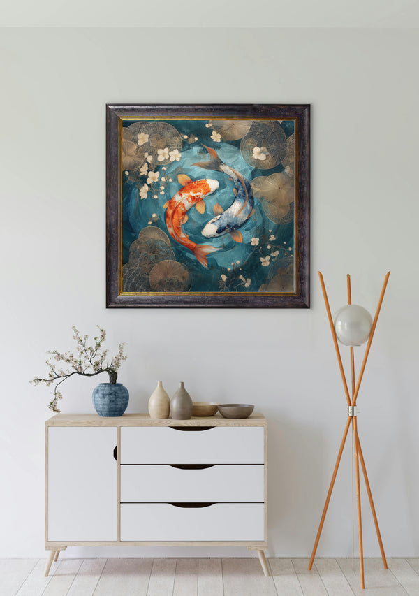 Japanese Koi Carp Dusk -  Oxford Square Frame