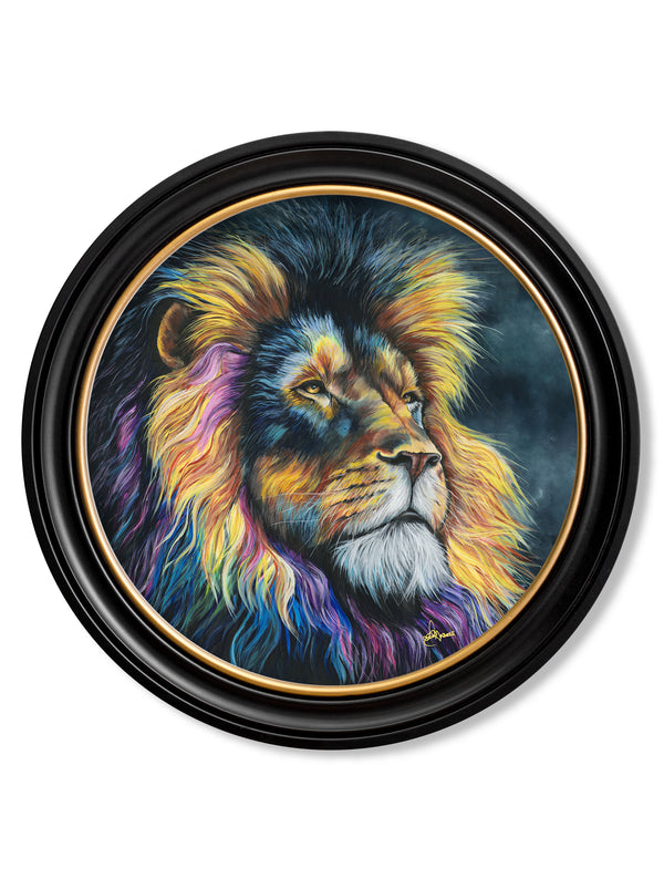 Lion Print 'Courage' by Amy Ansell - Oxford Round Frame