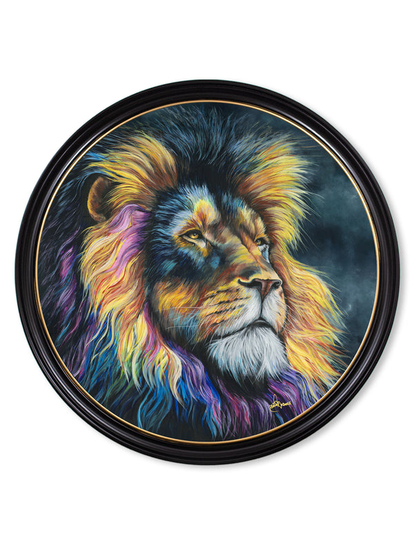 Lion Print 'Courage' by Amy Ansell - Oxford Round Frame