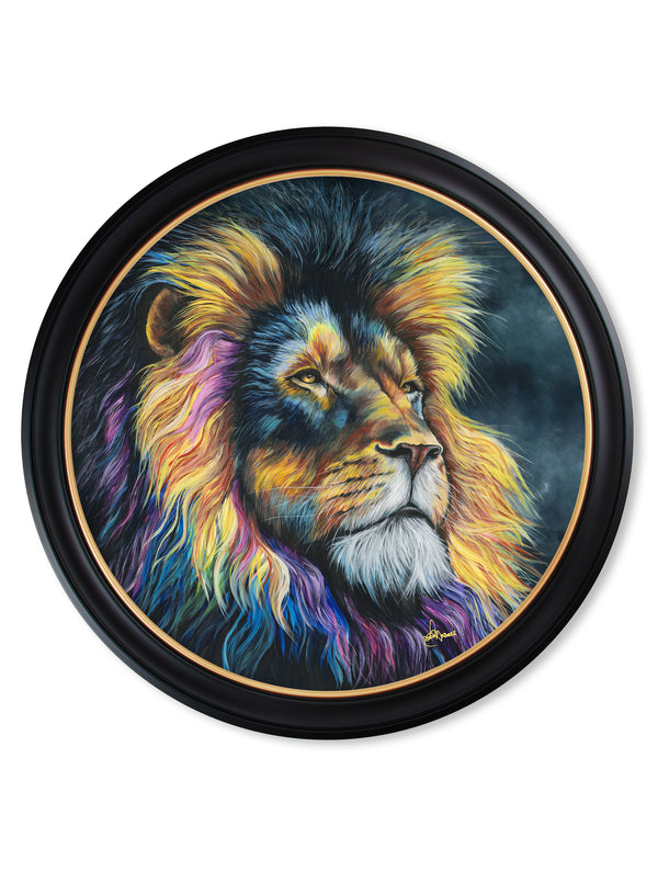 Lion Print 'Courage' by Amy Ansell - Oxford Round Frame