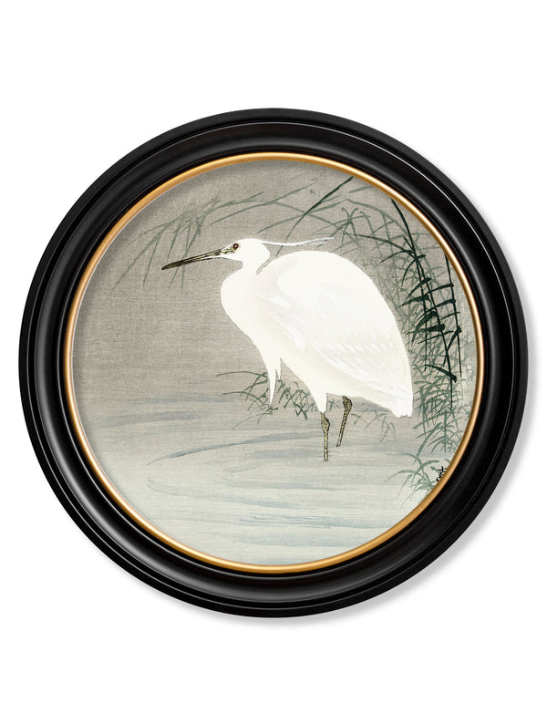 c.1910 Little Egrets - Ohara Koson in Round Frames