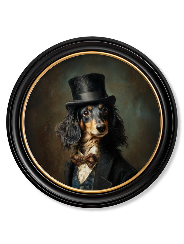 Sir Sausageworth - Gentleman Dachshund Oxford round frame
