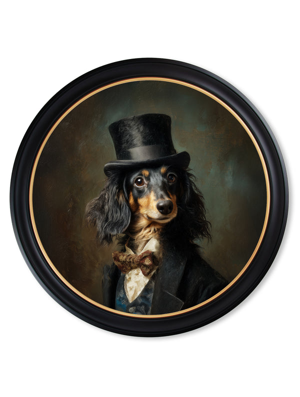 Sir Sausageworth - Gentleman Dachshund Oxford round frame