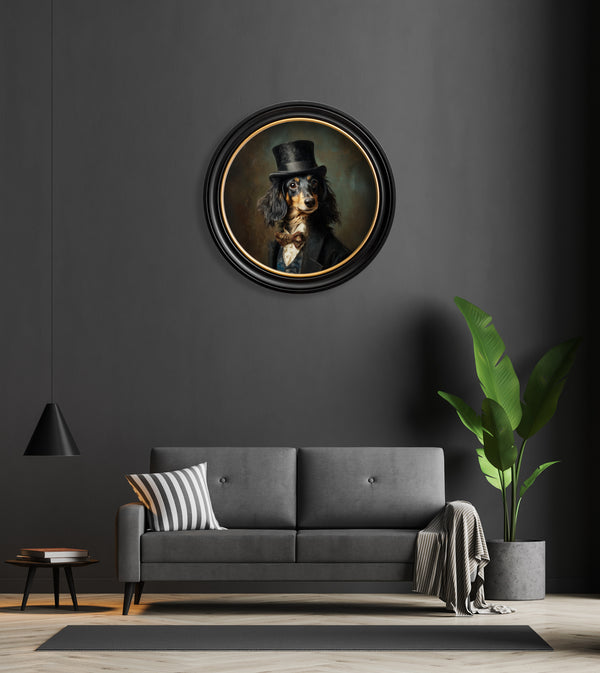 Sir Sausageworth - Gentleman Dachshund Oxford round frame