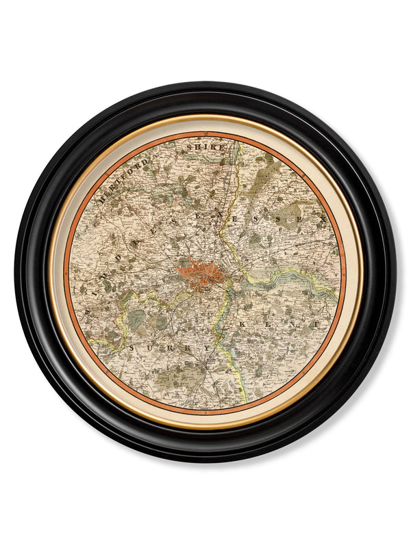 c.1839 Pigot & Co. New Map of the Environs London - Round