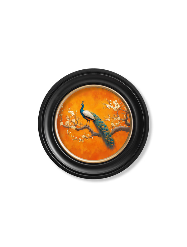 Peacocks In Saffron Garden - Oxford Round Frame