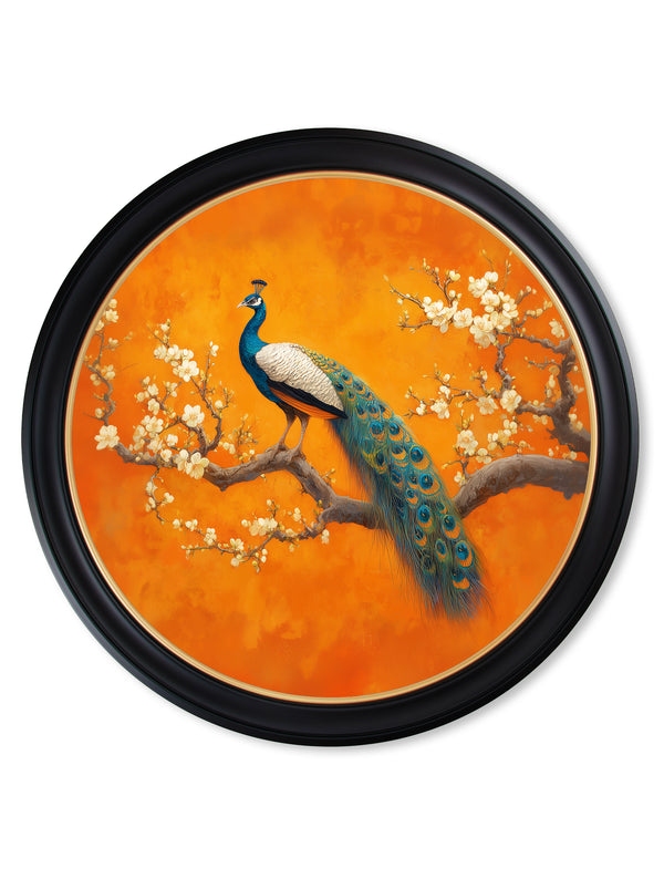 Peacocks In Saffron Garden - Oxford Round Frame