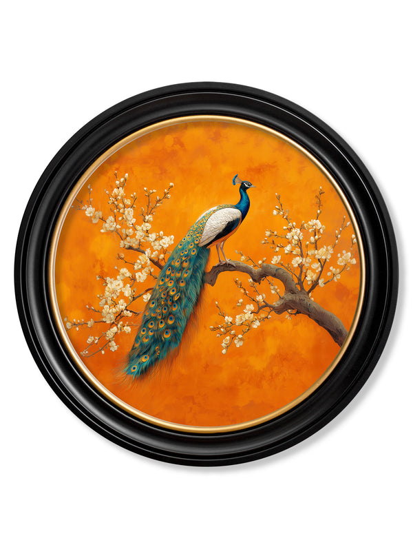 Peacocks In Saffron Garden - Oxford Round Frame