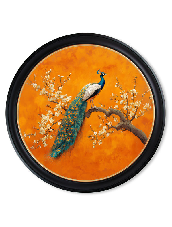 Peacocks In Saffron Garden - Oxford Round Frame