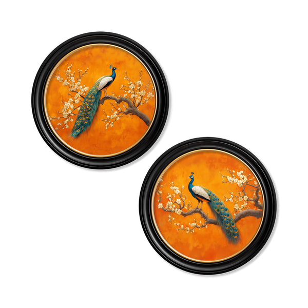 Peacocks In Saffron Garden - Oxford Round Frame