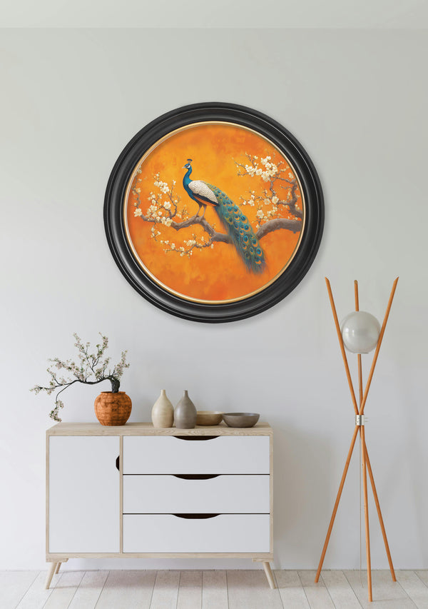 Peacocks In Saffron Garden - Oxford Round Frame