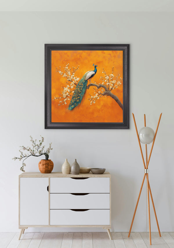 Peacocks In Saffron Garden - Black Hurstwood Square Frame
