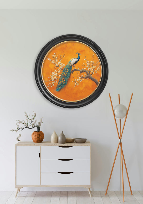 Peacocks In Saffron Garden - Oxford Round Frame