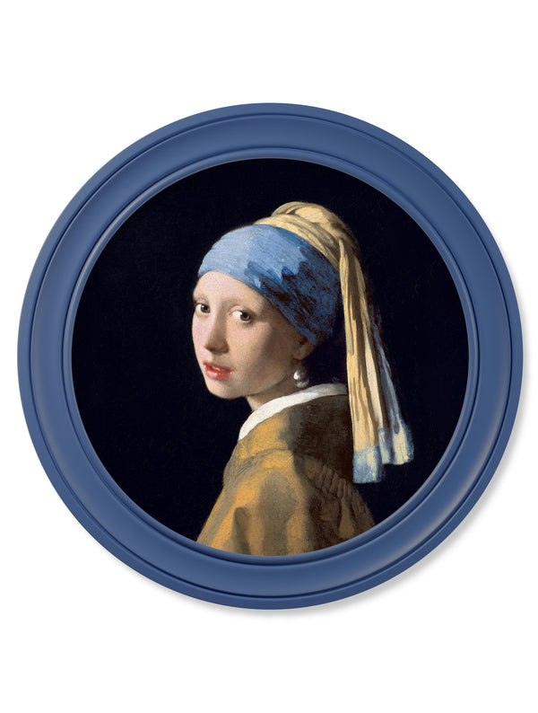 c.1665 Girl with a Pearl Earring - Round Frame J Vermeer Blue