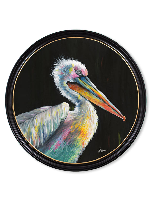 Pelican Print 'Pierre' by Amy Ansell - Oxford Round Frame