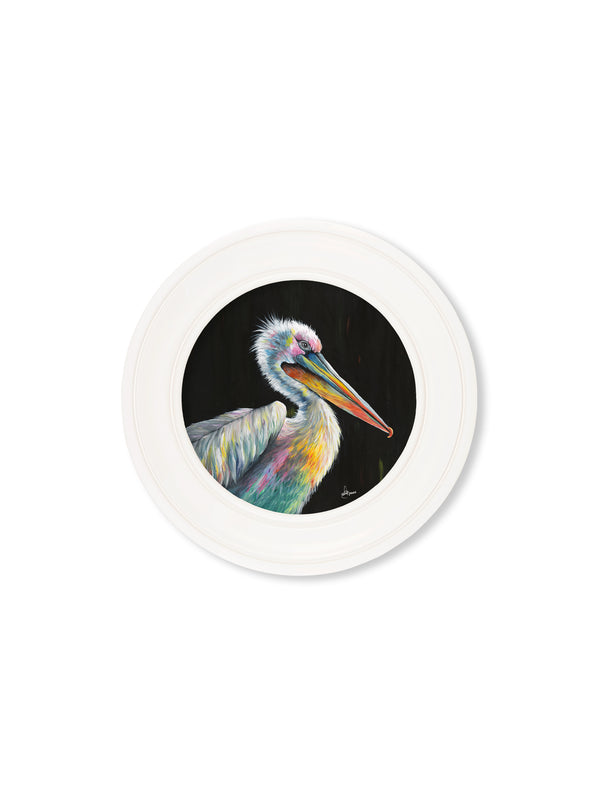 Pelican Print 'Pierre' by Amy Ansell - Strong White Round Frame