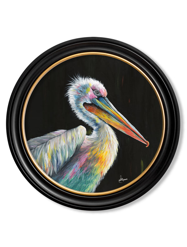 Pelican Print 'Pierre' by Amy Ansell - Oxford Round Frame