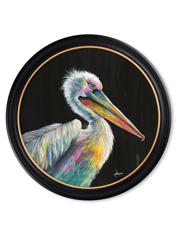 Pelican Print 'Pierre' by Amy Ansell - Oxford Round Frame