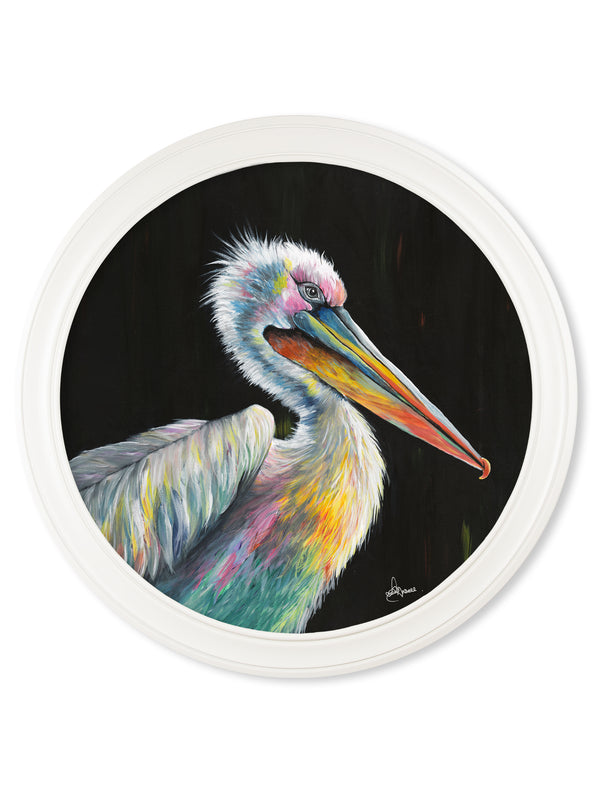 Pelican Print 'Pierre' by Amy Ansell - Strong White Round Frame