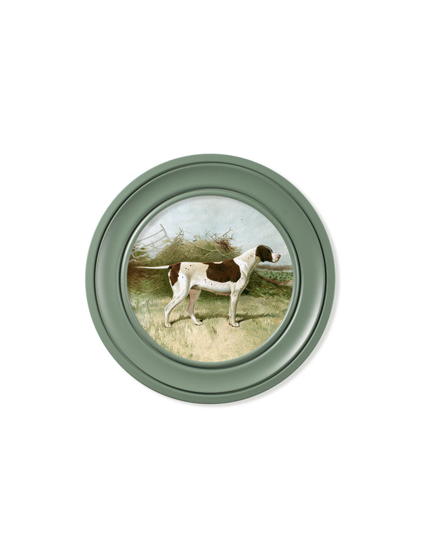 c.1881 Gun Dogs - Round Frame Green