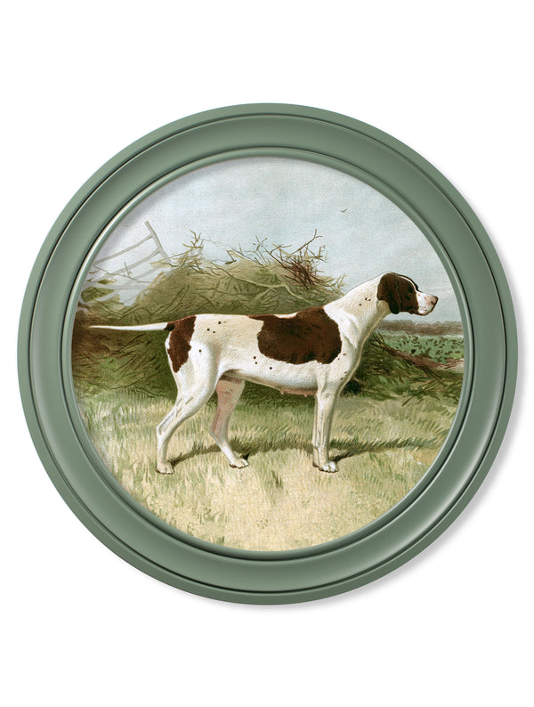 c.1881 Gun Dogs - Round Frame Green