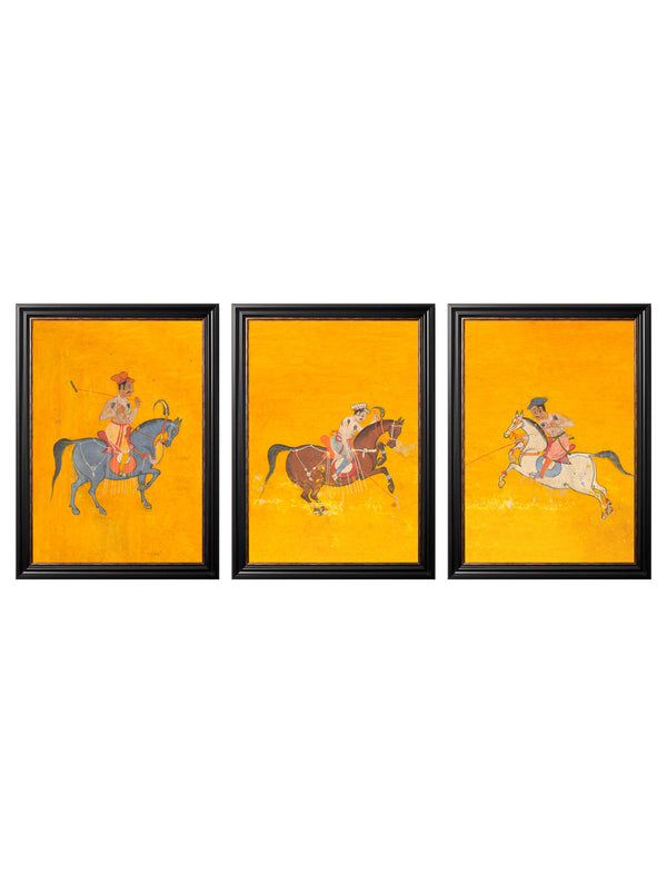 c.17th Century Indian Polo Players Triptych