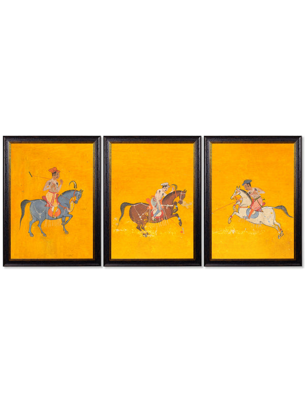 c.17th Century Indian Polo Players Triptych