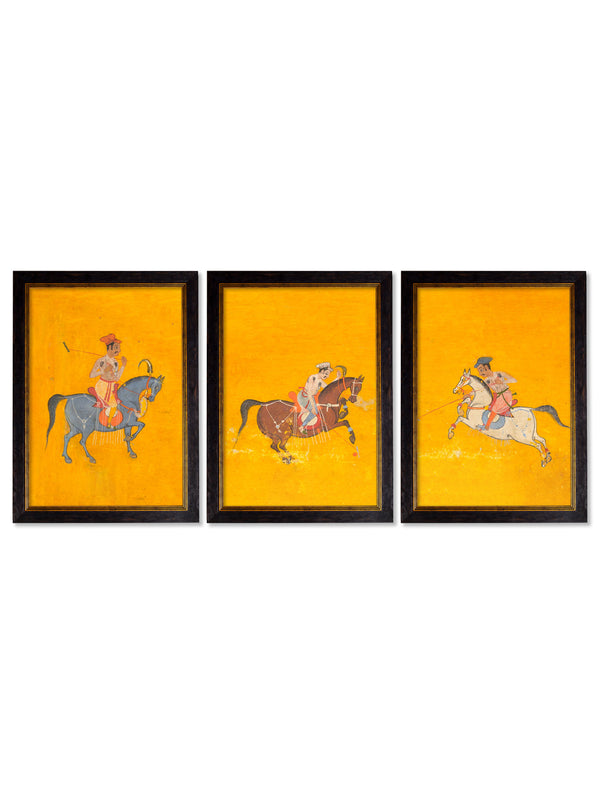 c.17th Century Indian Polo Players Triptych
