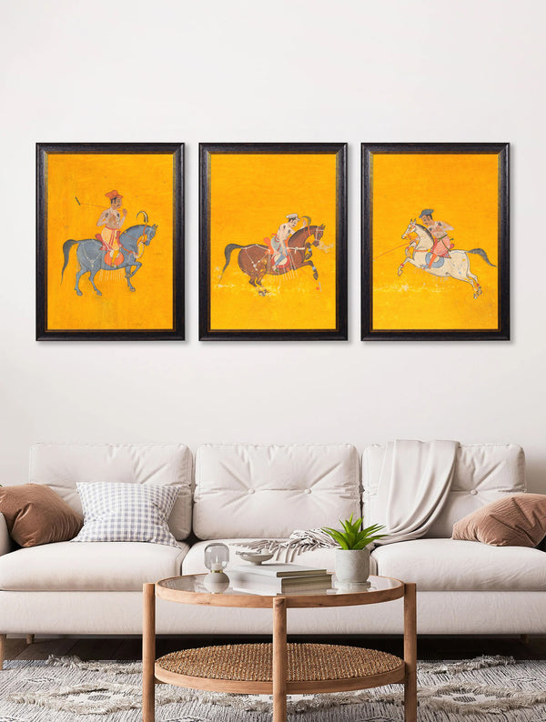 c.17th Century Indian Polo Players Triptych