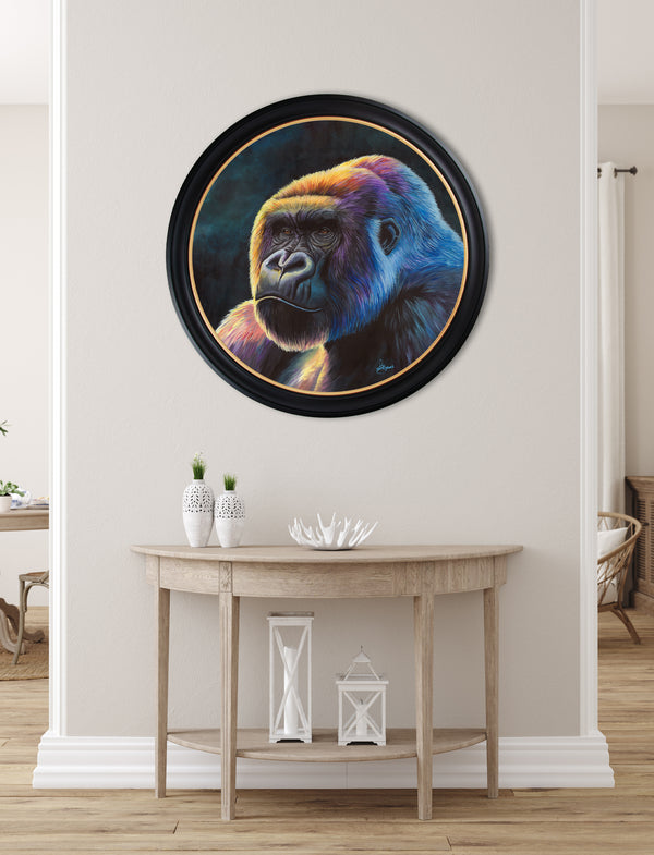 Gorilla Print 'Power' by Amy Ansell - Oxford Round Frame