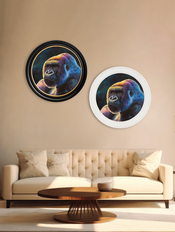 Gorilla Print 'Power' by Amy Ansell - Strong White Round Frame