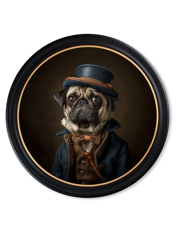Sir Puggington - Gentleman Pug Oxford round frame