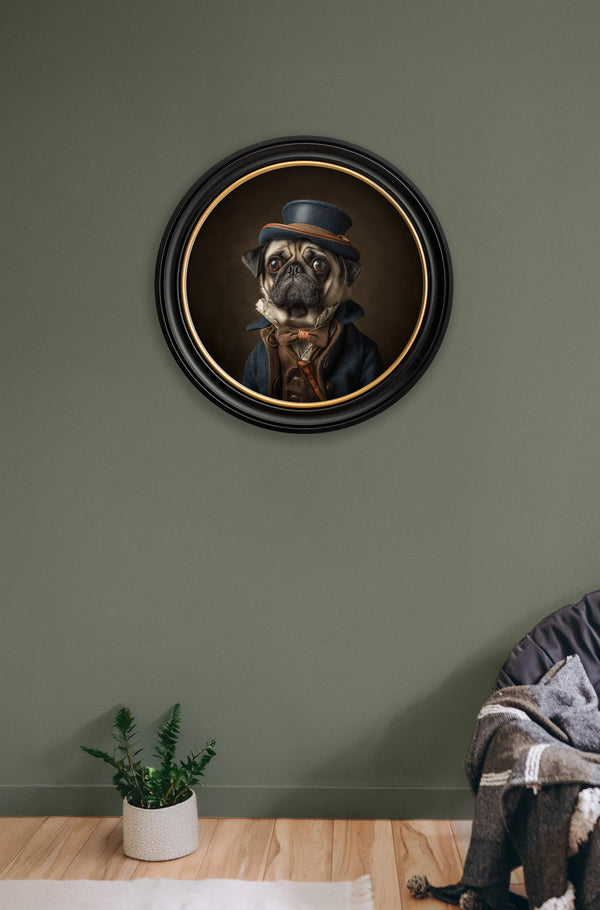 Sir Puggington - Gentleman Pug Oxford Round Frame
