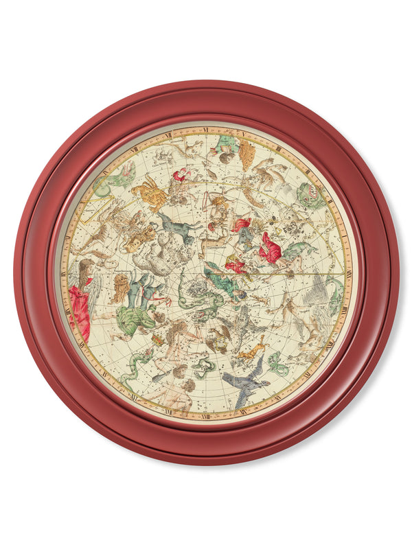 c.1820 Map of Constellations - Round Frame Red