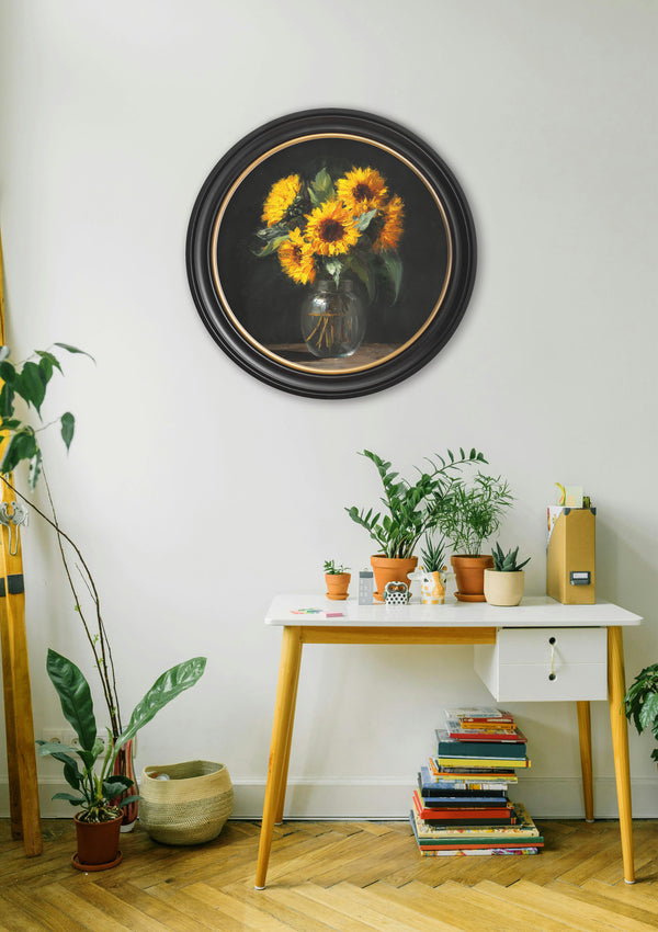 Sunflowers After Dark - Oxford Round Frame