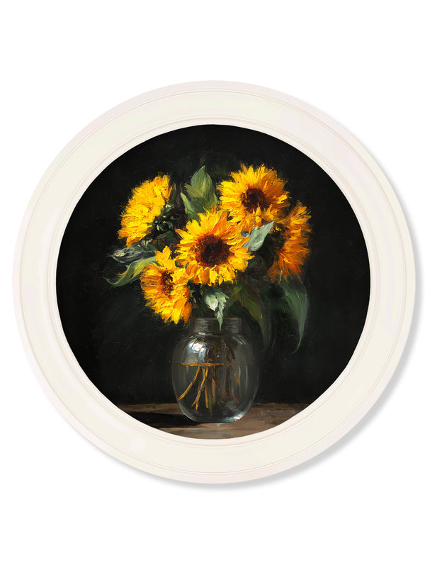 Sunflowers After Dark - Oxford Strong White Round Frame