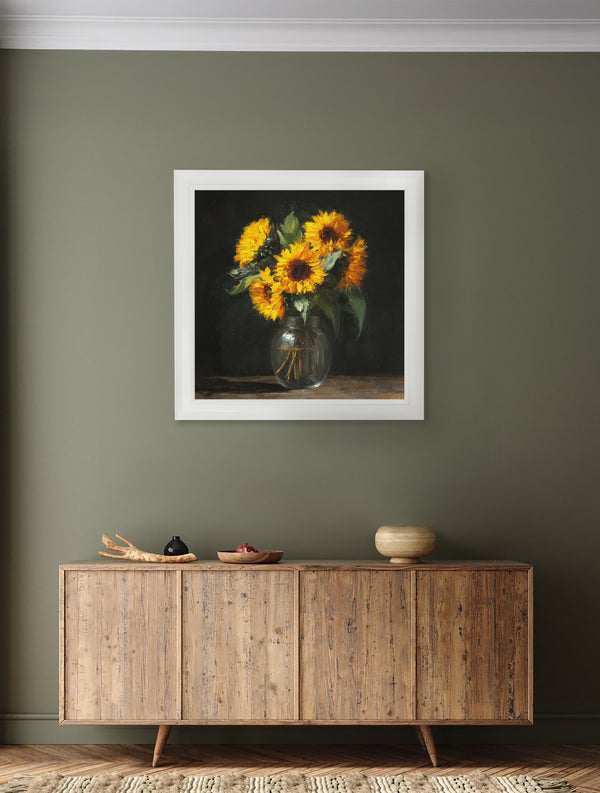 Sunflowers After Dark - White Hurstwood Square Frame