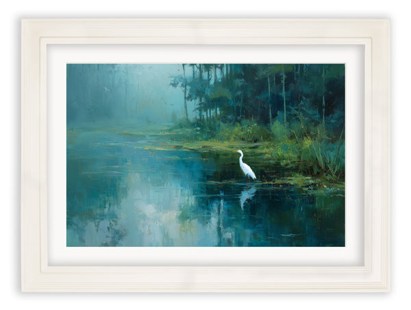 Misty Lake Great Egret - Cream Hurstwood Frame