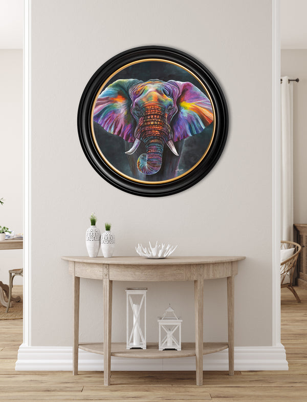 Elephant Print 'Wisdom' by Amy Ansell - Oxford Round Frame