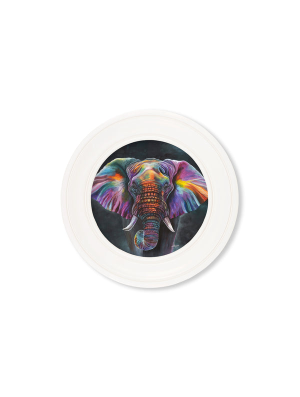 Elephant Print 'Wisdom' by Amy Ansell - Strong White Round Frame