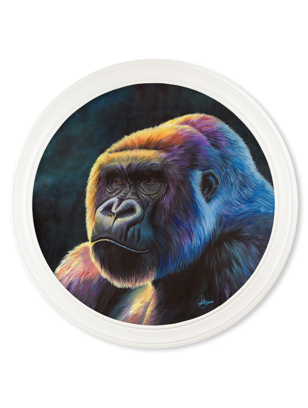 Gorilla Print 'Power' by Amy Ansell - Strong White Round Frame