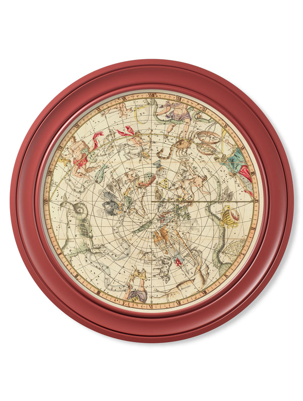 c.1820 Map of Constellations - Round Frame Red