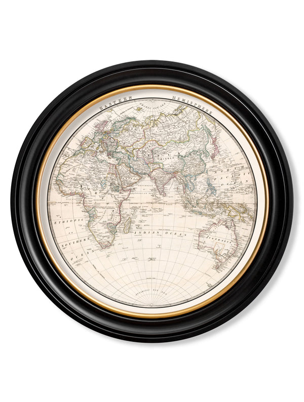 c.1838 World Map Hemispheres in Round Frames