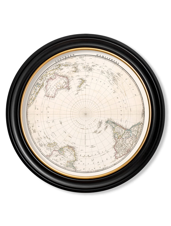 c.1838 World Map Hemispheres in Round Frames